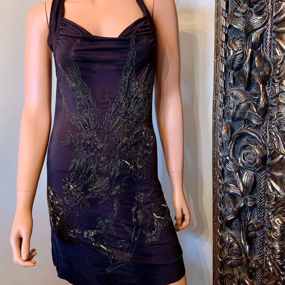 All Saints Beaded Black Mini Dress NWT